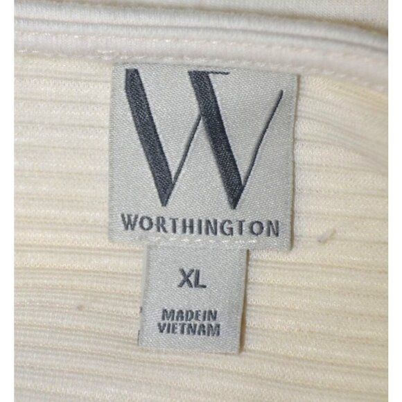 Worthington Ladies XL Neutral Cream Boxy Ribbed Blouse 3/4 Puff Sleeve Modest - Picture 7 of 9